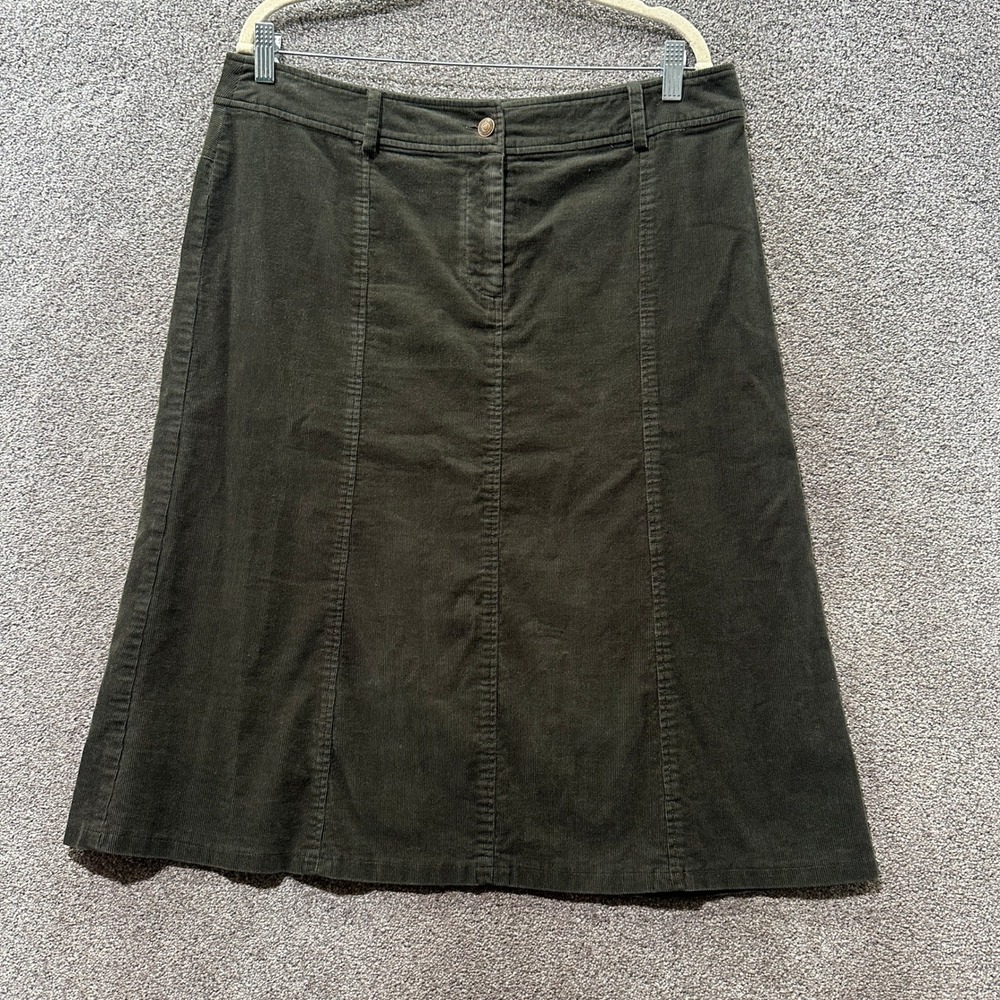 Monterey Bay Olive Green Corduroy A Line Midi Skirt Size 16P Dark Academia